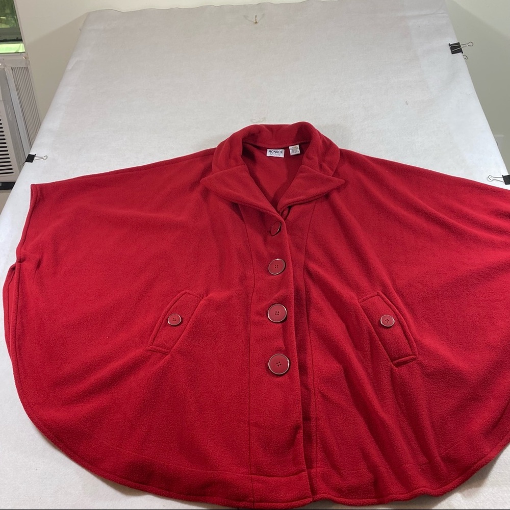 Red Cloak Coat Woman’s Fleece Button Down cape Monroe and Main One Size Pockets